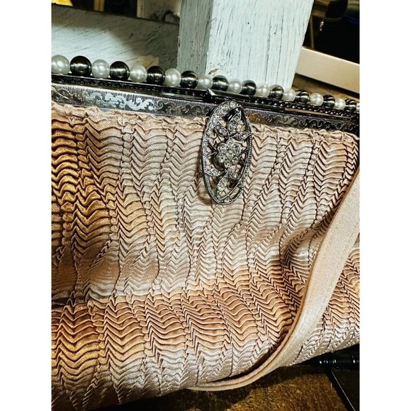 NEW Kate Landry Pink Silk With Pearls & Rhinestones  Cross body /clutch/handbag - Picture 5 of 9